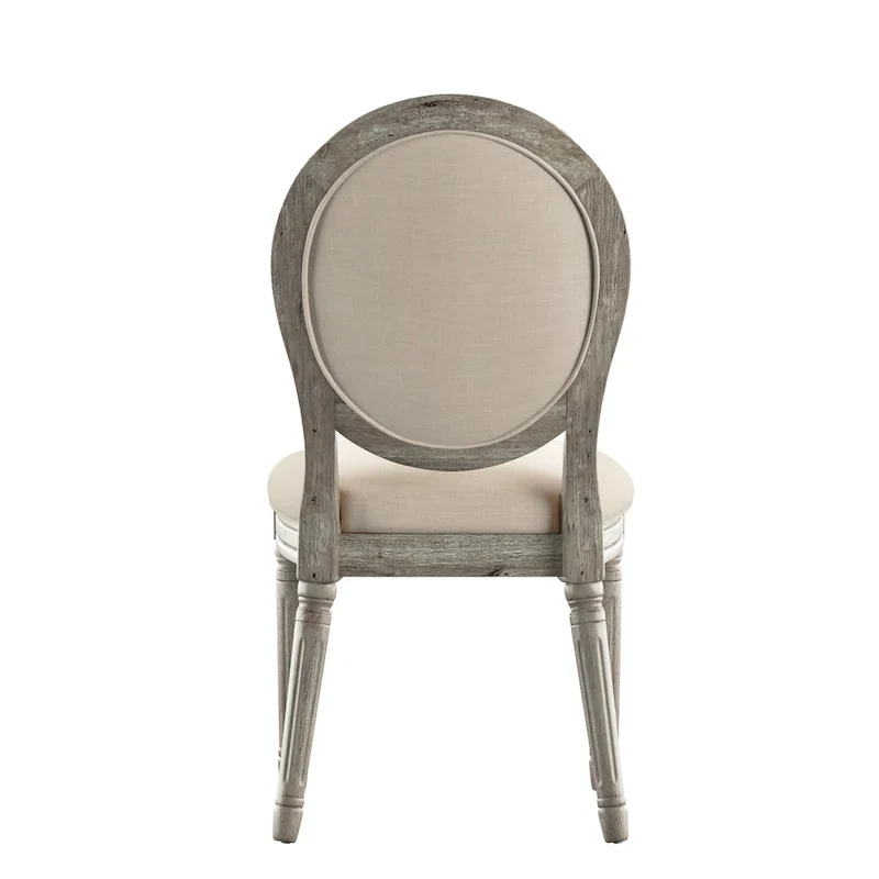 Round Linen and Wood Dining Chairs Set of 2, Artisan Style Upholstered Side Chairs