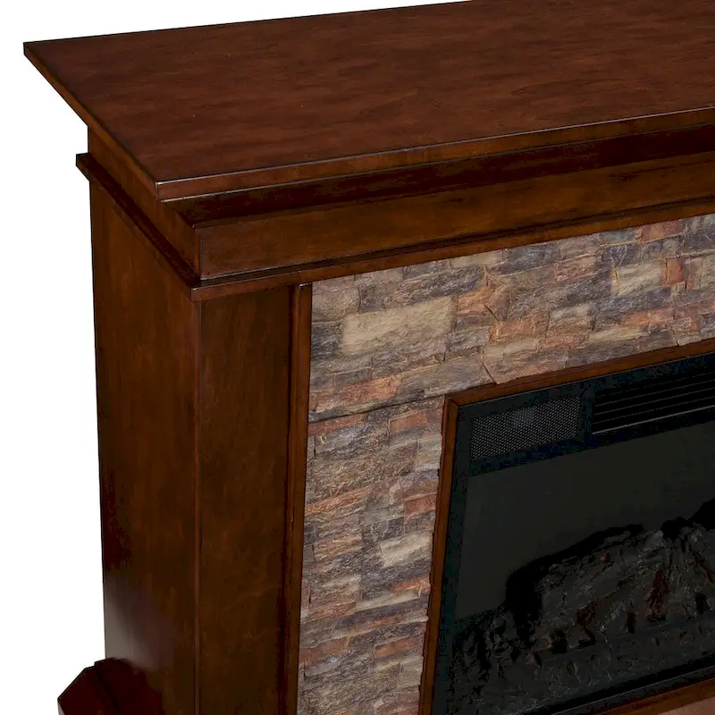 Electric Fireplace with a 60-inch Faux Stone Mantel