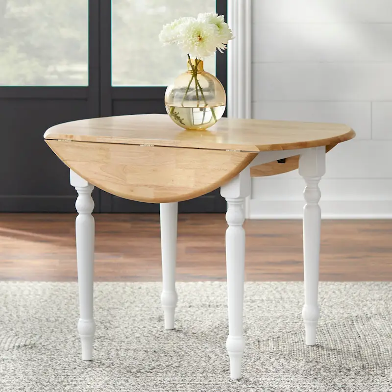 Two-tone 40-inch Rubberwood Round Drop-leaf Table