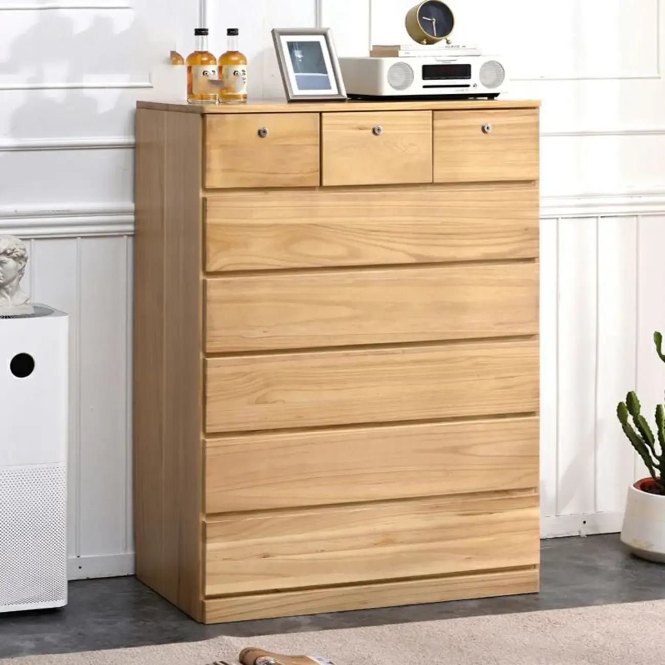 Modern Natural Wooden Double Dresser with 5-Drawers