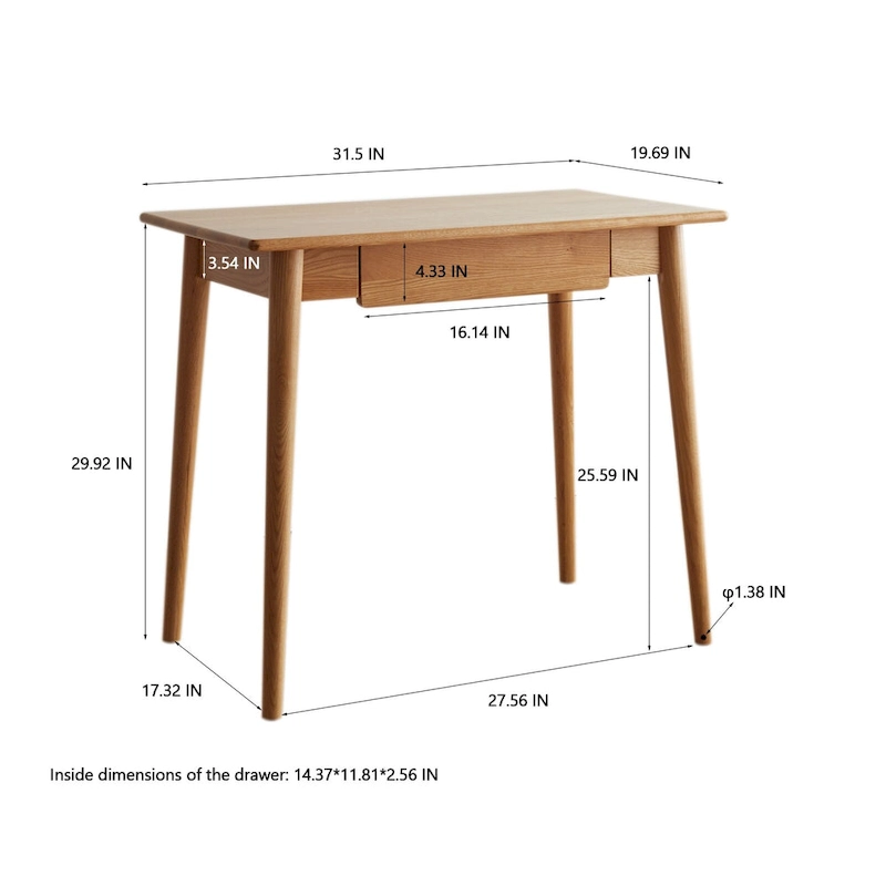 Solid Wood Study Desk with Drawer