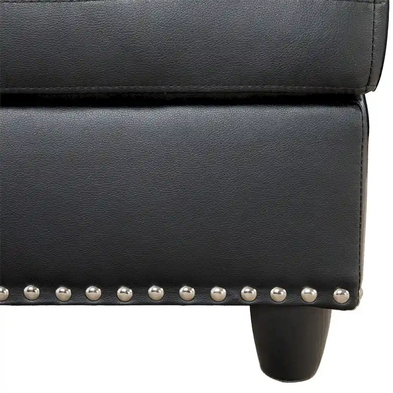 L-shaped Faux Leather Sectional Sofa with Ottoman and Pillows