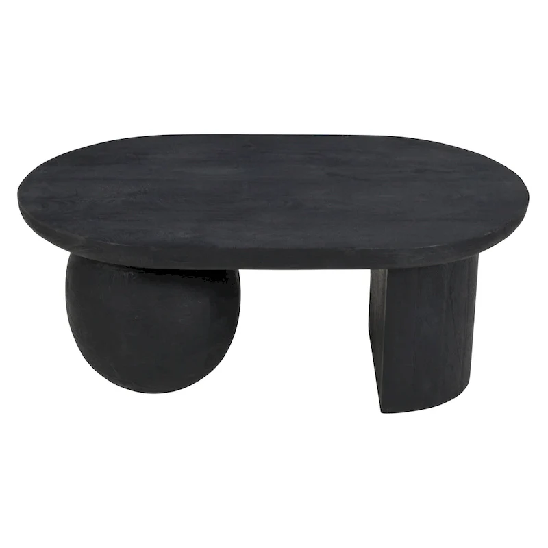 38 Inch Coffee Table, Oblong Mango Wood Top with a Modern Ball Leg