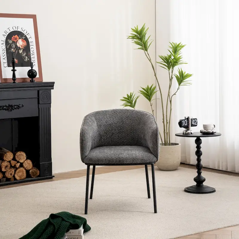 Set of 1 Boucle Upholstered Accent Barrel Armchair