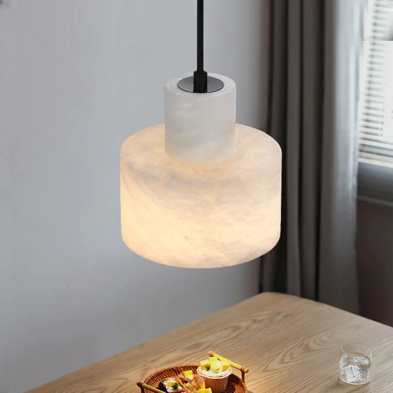 Unique White Cylinder Alabaster Kitchen Pendant Light