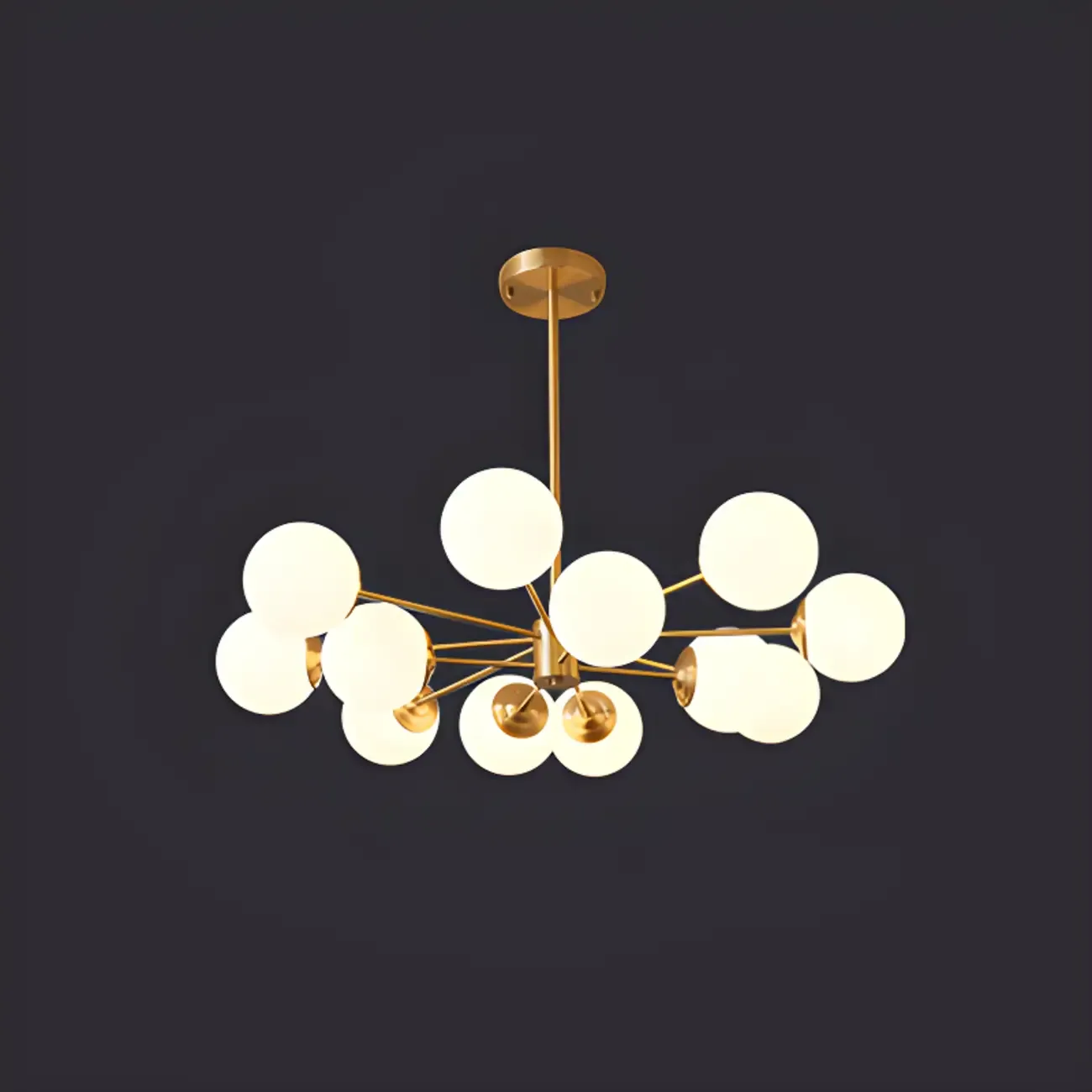 Modern Gold Sputnik Chandelier with White Glass Globe