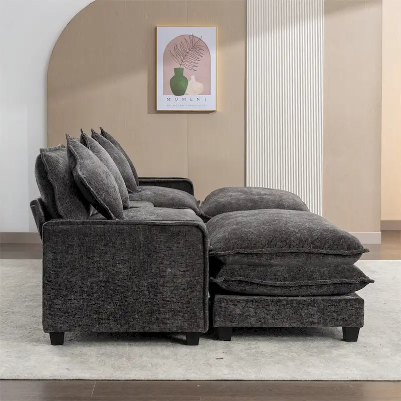 112.6  Chenille Upholstered Sectional Sofa with Two Removable Ottoman