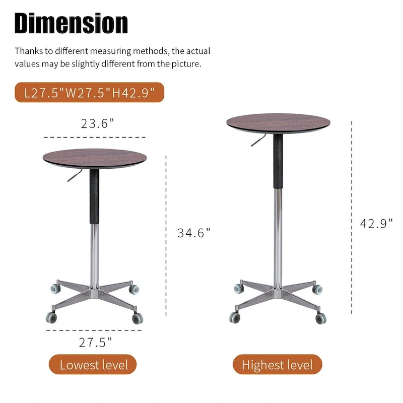 Adjustable Height Bar Table with 360° Swivel - Aluminum Base (24