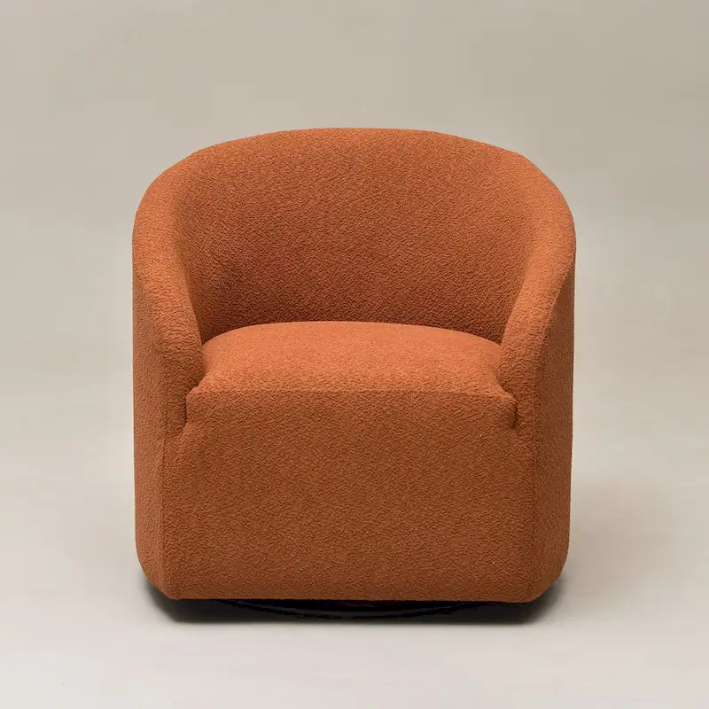 KINWELL 32 W Boucle Upholstered Swivel Barrel Accent Armchair