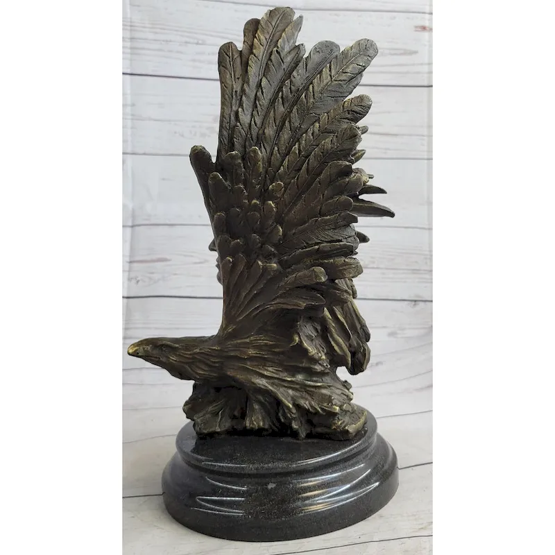 Native American Man Eagle Bronze Metal Bust Sculpture Statue On Marble Base