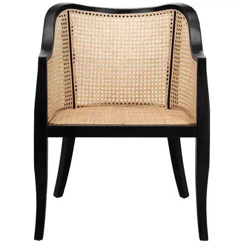 Cane Dining Arm Chair – Elm Wood Frame, Curved Back, White, 275 lb Capacity