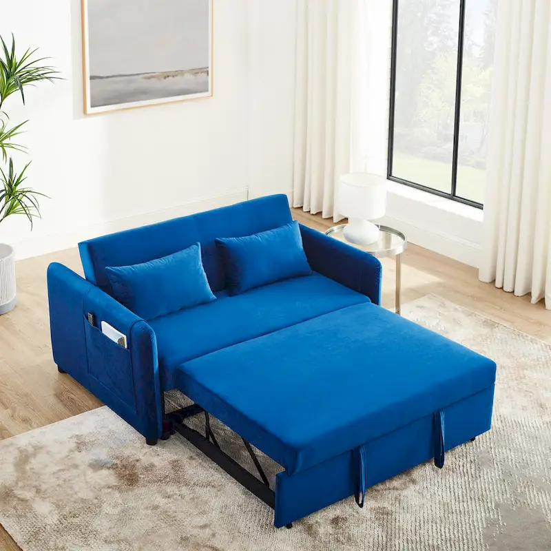 Convertible Sofa Bed, 3-In-1 Versatile Velvet Double Sofa With Pullout Bed