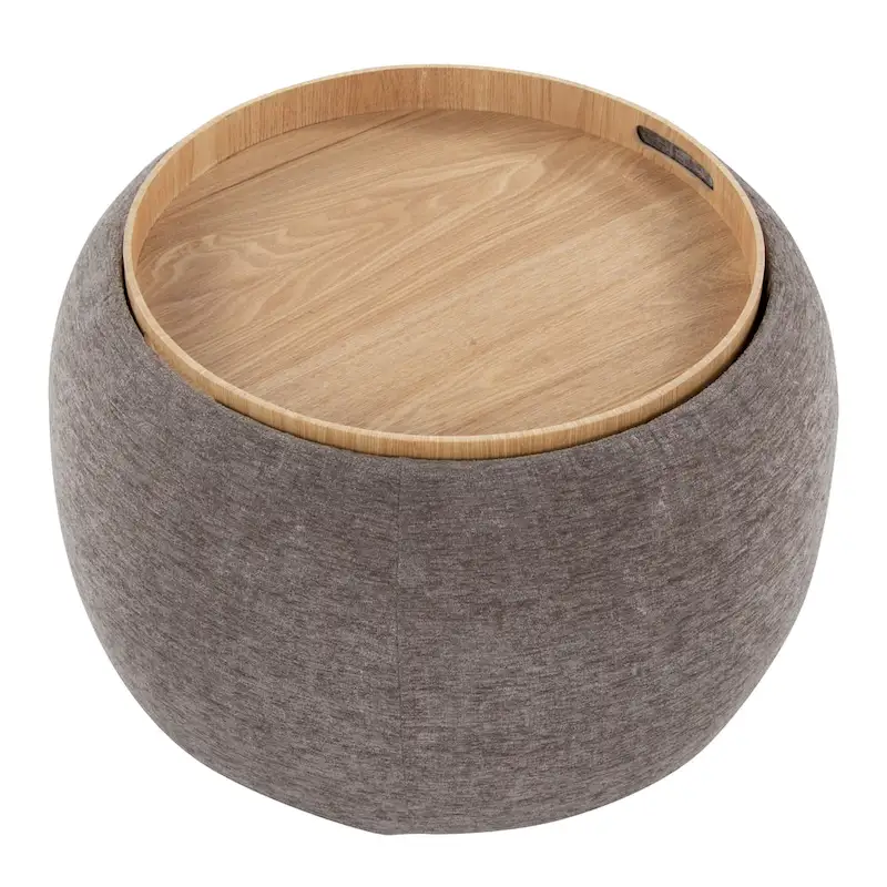 Carson Carrington Astrid Pouf with Natural Wood Tray Top