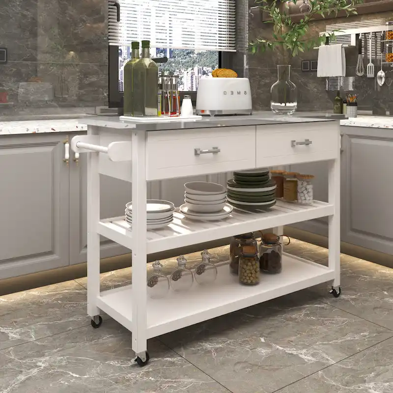 Stainless Steel Top Kicthen Cart With Two Drawers