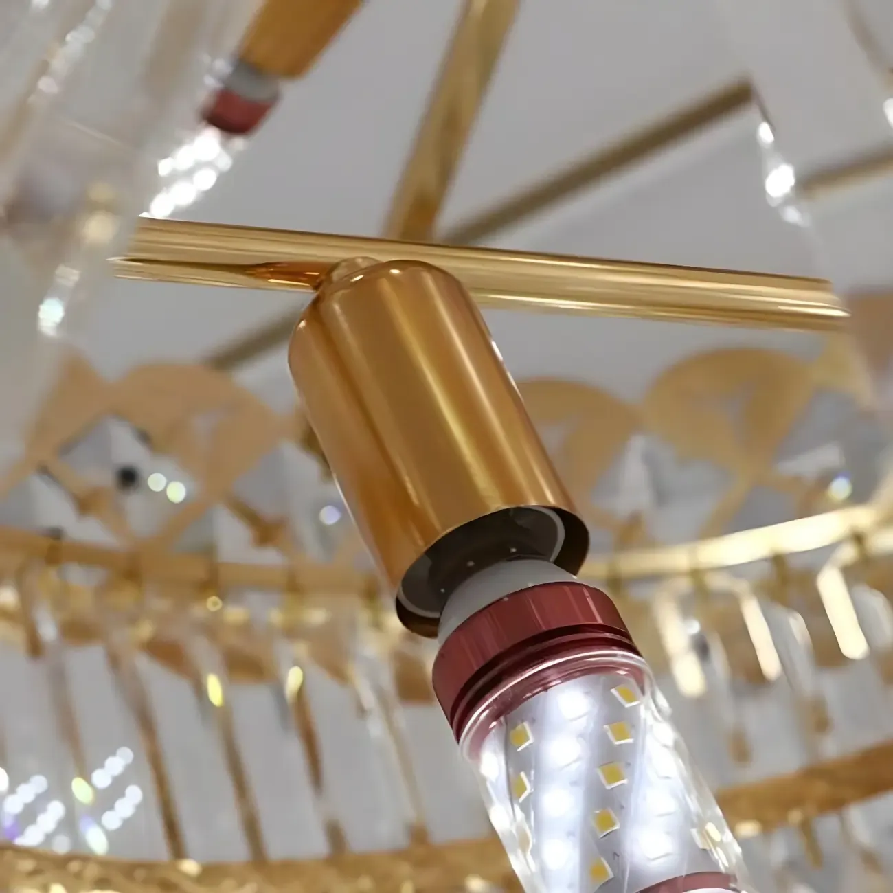 Luxurious Gold Spiral Crystal Round Tier Stairwell Chandelier