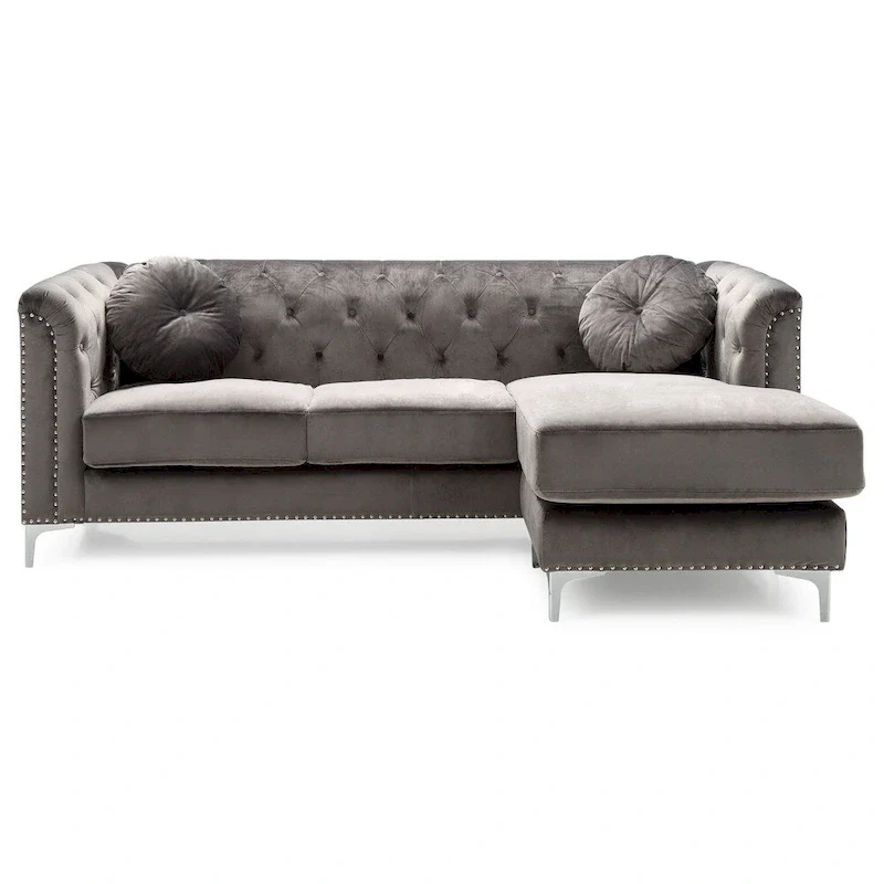 Pompano Velvet Button Tufted Sofa with Chaise