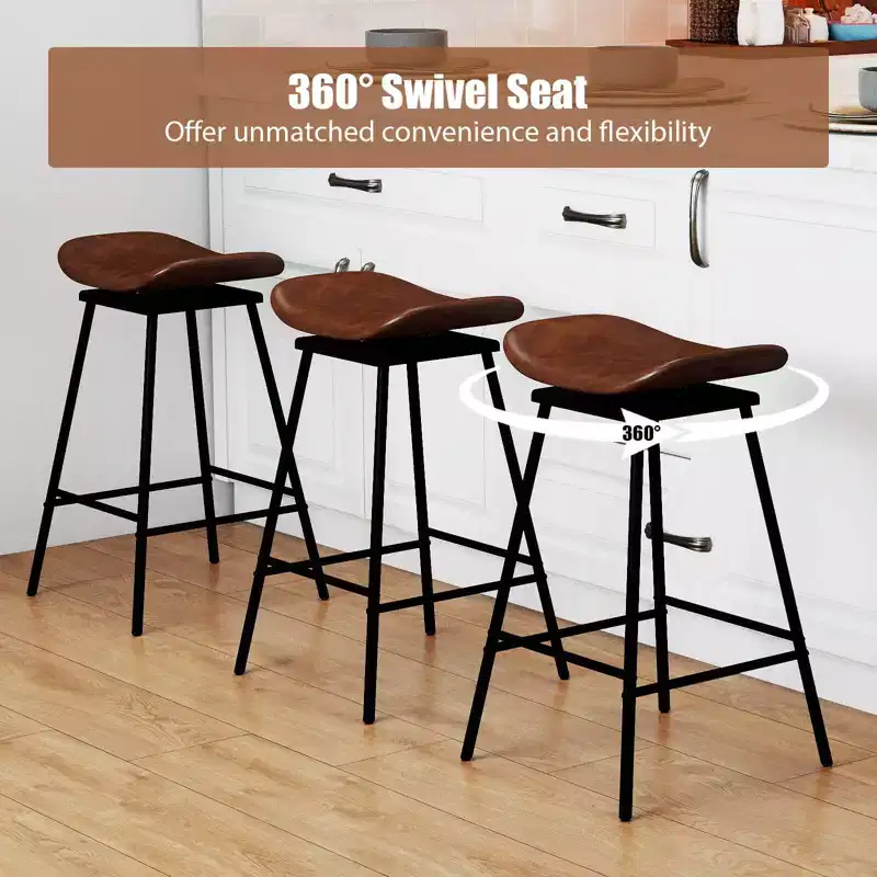 Costway Swivel Barstools Set of 2/4 Faux Leather Upholstered Backless Bar Height Chairs Black/Brown