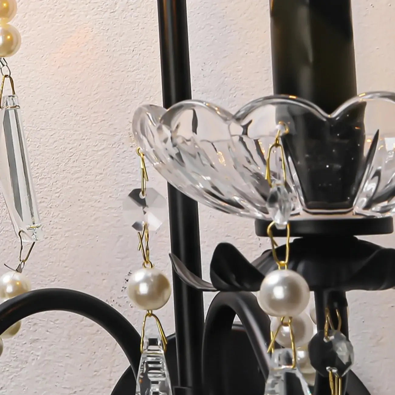 Black Modern 2-Light Candelabra Wall Sconce with Crystal