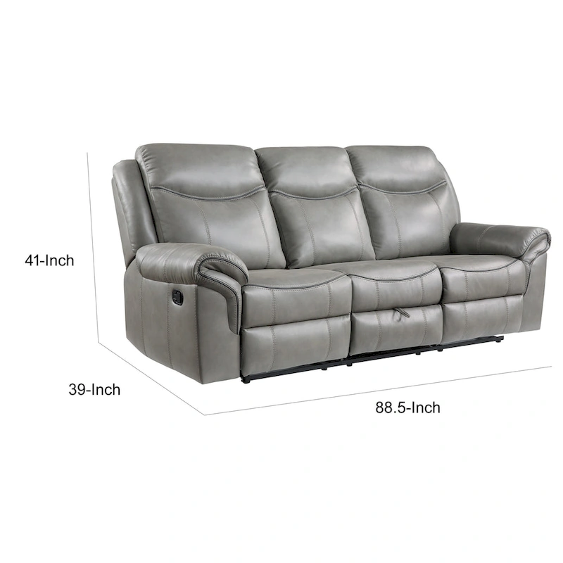 Max 80 Inch Dual Manual Recliner Sofa, Cupholders, USB, Gray Faux Leather