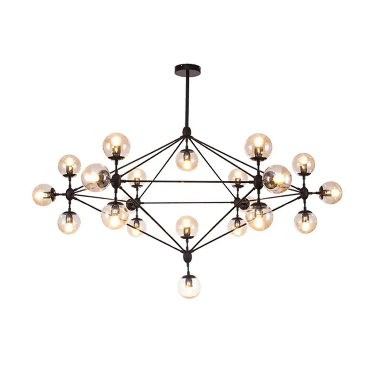 Industrial Black Globe Chandelier with Cognac Glass Shades