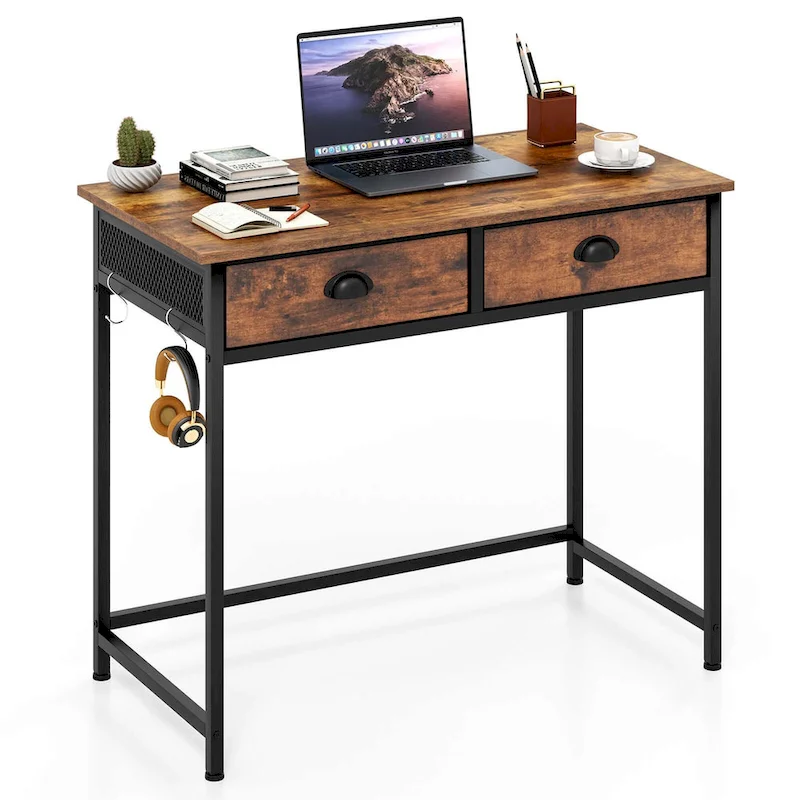 Costway Space Saving Home Computer Desk with 2 Fabric Drawers 4 - See Details