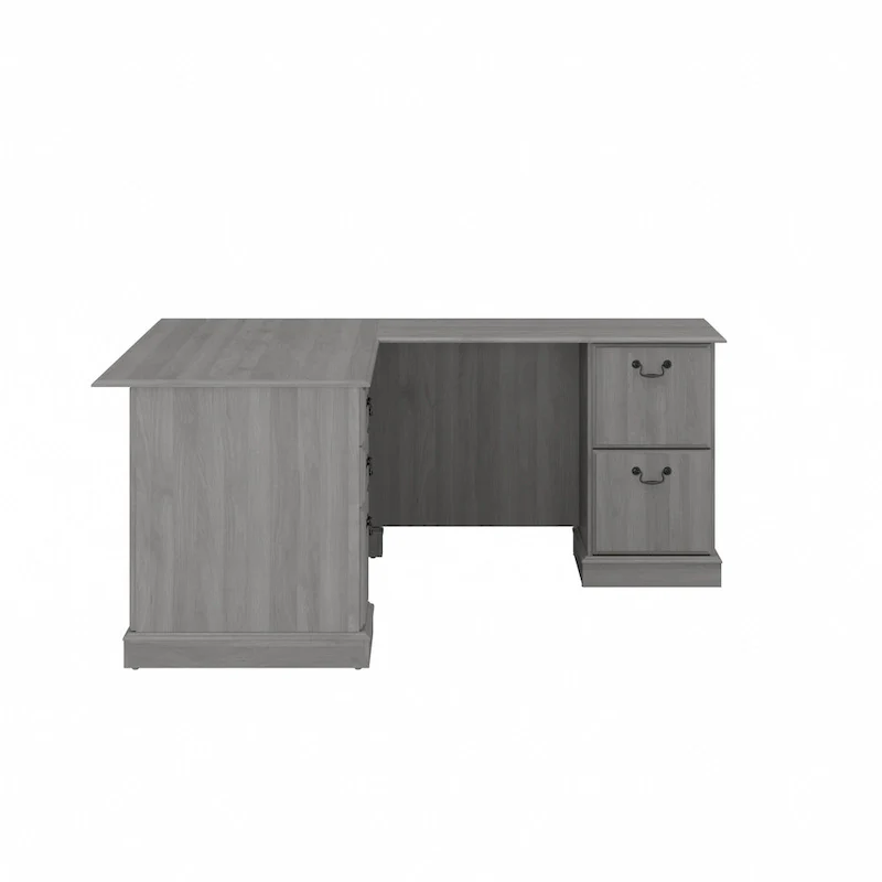 L-Shaped Computer Desk with Drawers, Cherry/Gray/White Oak, Traditional, Seats 1