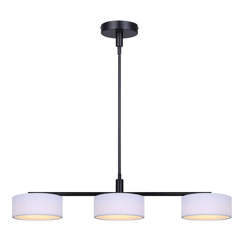 CARMYNN 3 Light Integrated LED Black Contemporary Pendant with White Fabric Shade