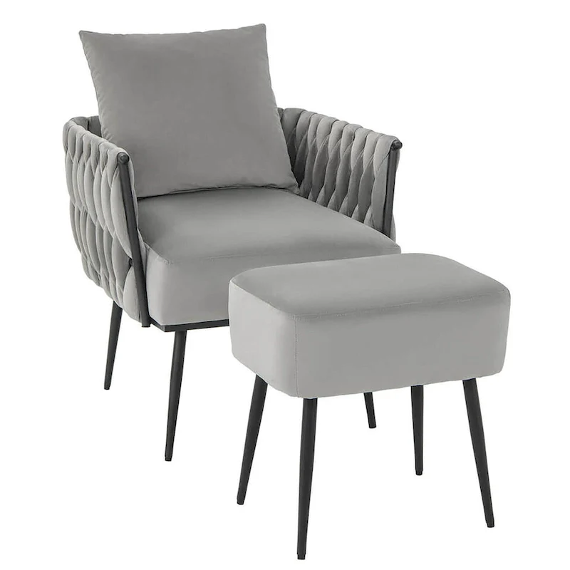 Gymax Modern Dutch Velvet Accent Chair & Ottoman Set Single Leisure