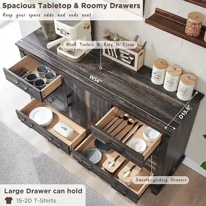 Farmhouse 8 Drawer Dresser, Wood Long Chest of Drawers, Closet Dresser