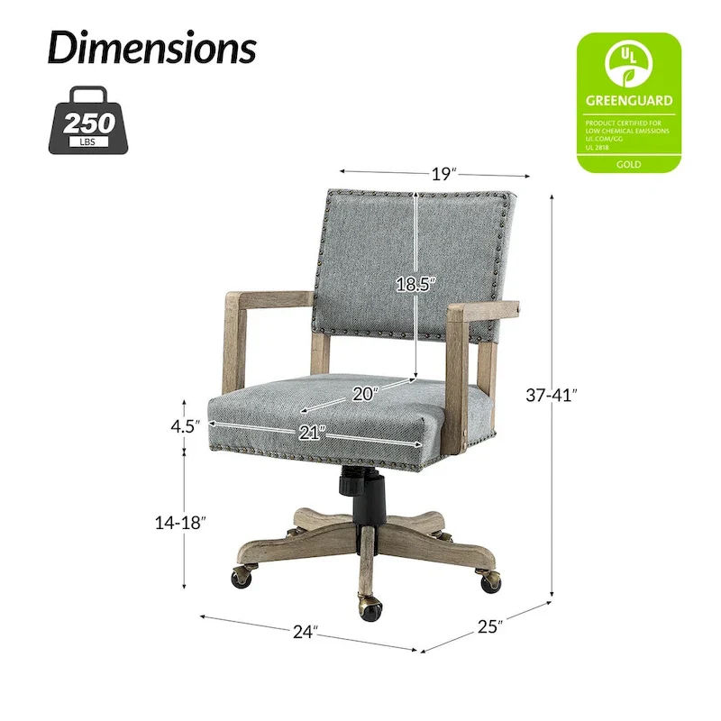 Mid-Back Swivel Height-Adjustable Task Chair with Nailhead Trim