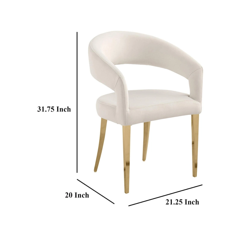 Liano Dining Chair Set of 2, Curved Open Back, Gold Legs, White Fabric