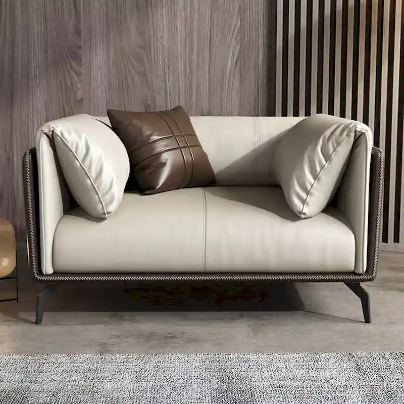 Faux Leather Pillow Top Arm Sofa with Reversible Cushions - one seat