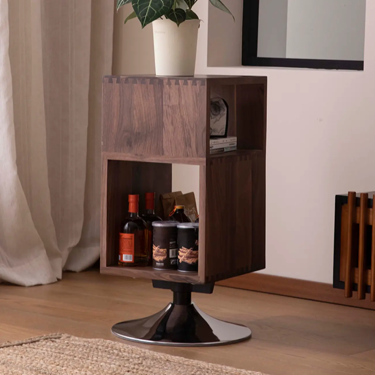 Timeless Rectangular Wooden 360° Rotating Side Table