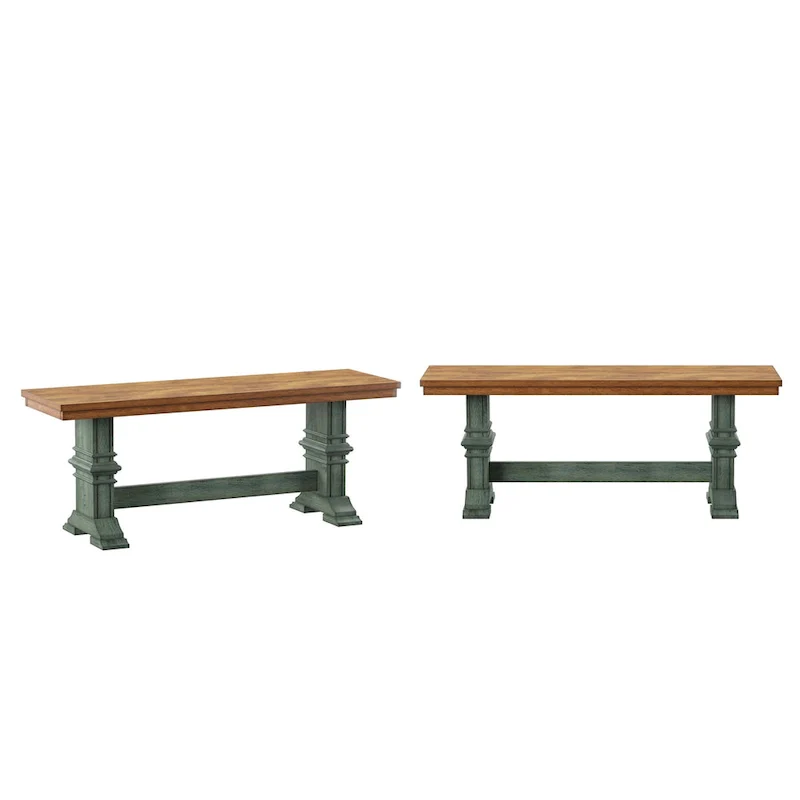 Two-Tone Trestle Leg Wood Dining Bench
