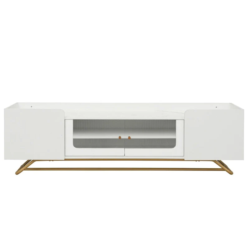 TV Stand with Fluted Glass Doors - Entertainment Center for TVs Up to 70 Inches