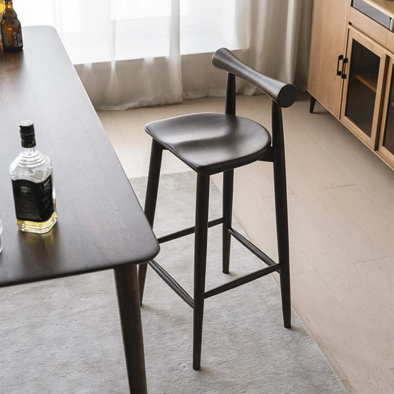 Minimalist Black Wooden Bar Stools with Backs