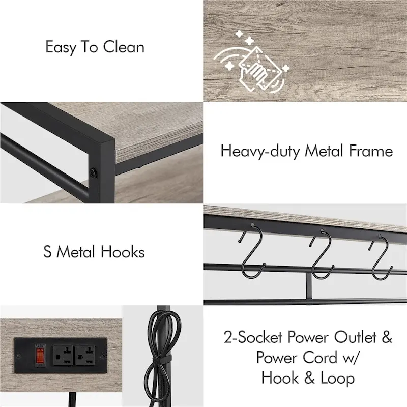 Yaheetech Kitchen Baker's Rack with Power Outlet, 4-tier Kitchen Microwave Oven Stand, Gray