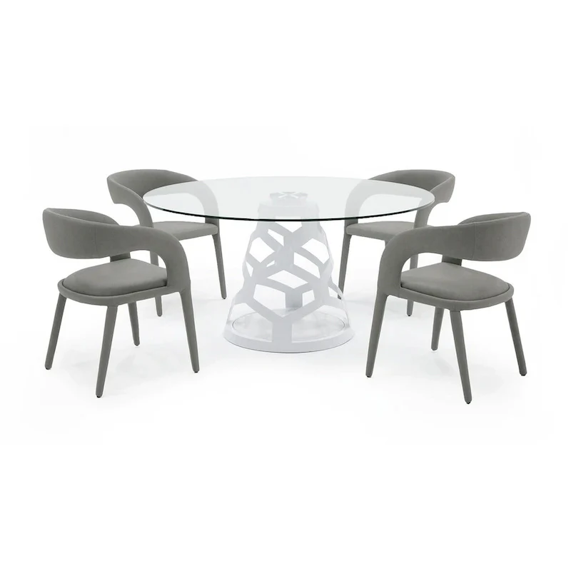 Modrest Lilly Modern 12mm Round Glass & White Dining Table