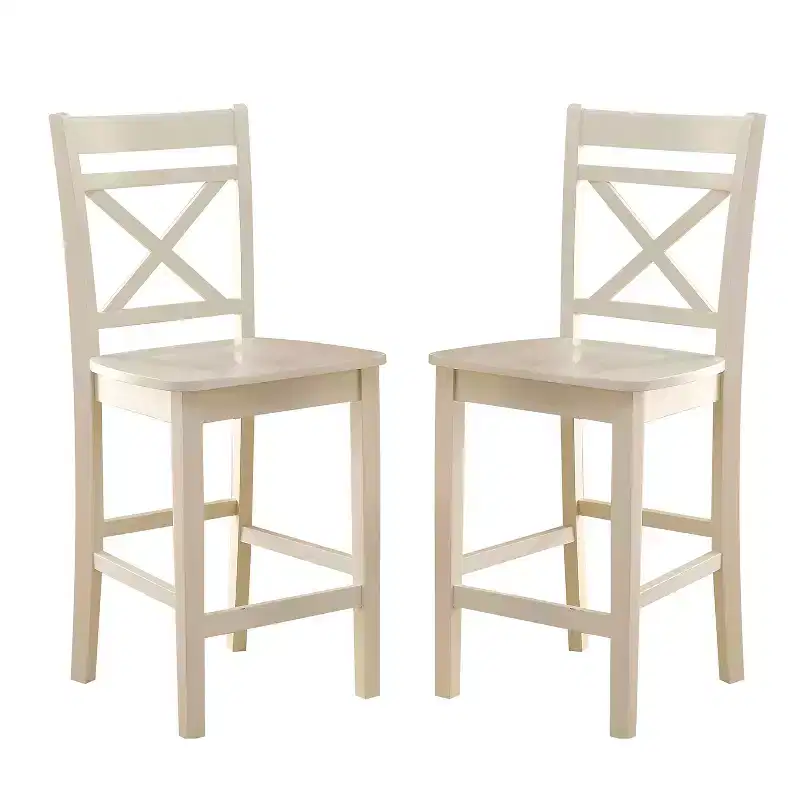 Set of 2 Armless X-Back Counter Height Chairs - Cherry / Cream - Seats 2