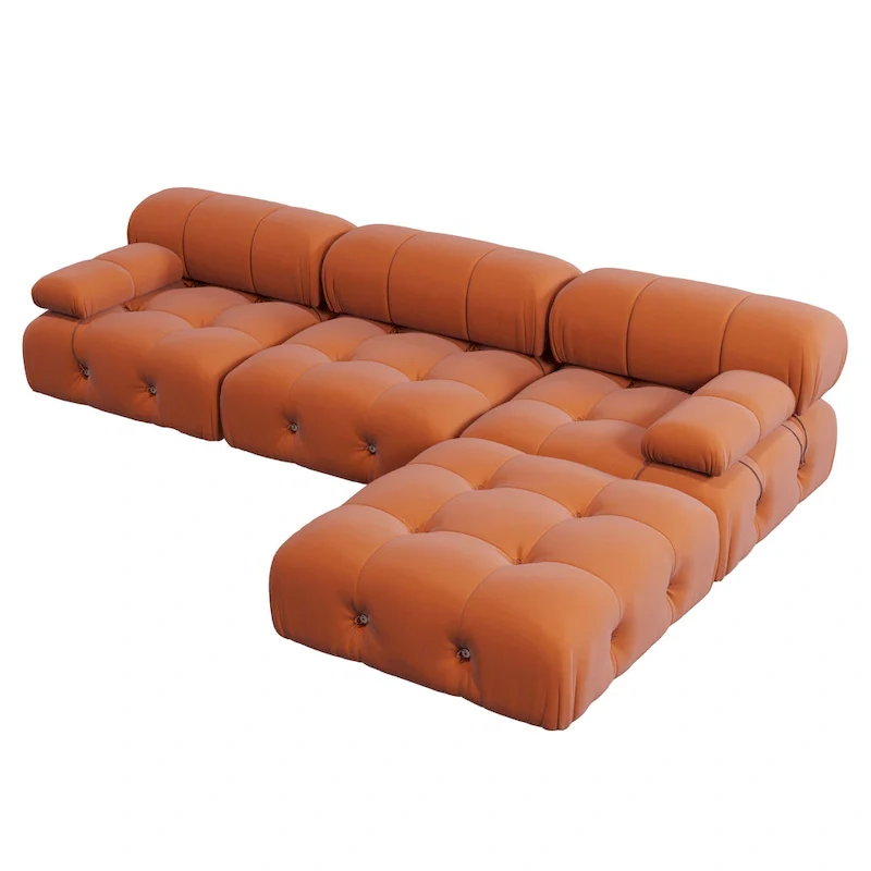 104 Wide Velvet Reversible Modular Sofa & Chaise with Ottoman