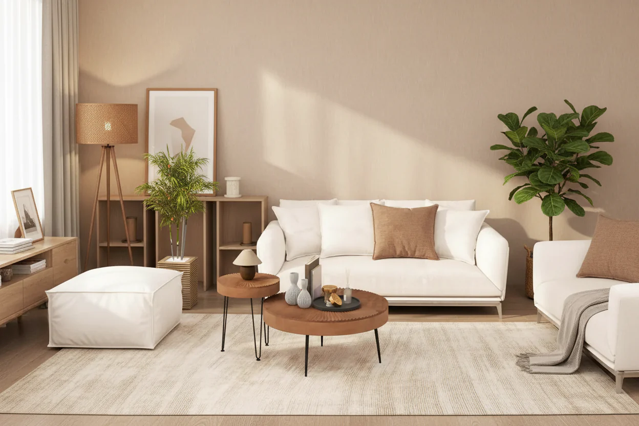 Farmhouse Round Coffee Table End Table Natural Finish