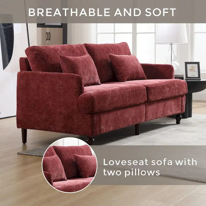 Red 68.9 Chenille 2-Seater Sofa with Detachable Cushions
