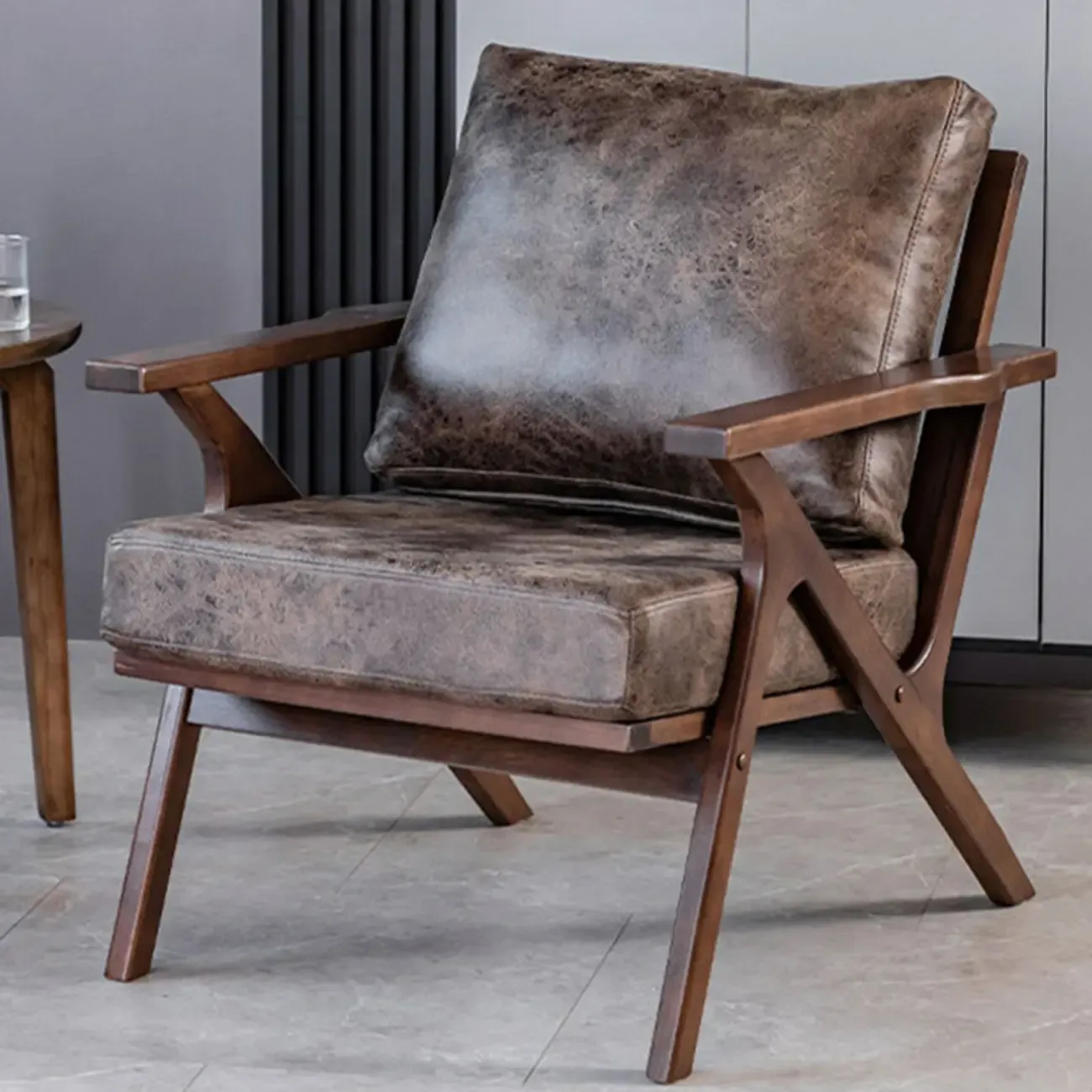 Modern Solid Wood Brown Arm Chair for Living Room