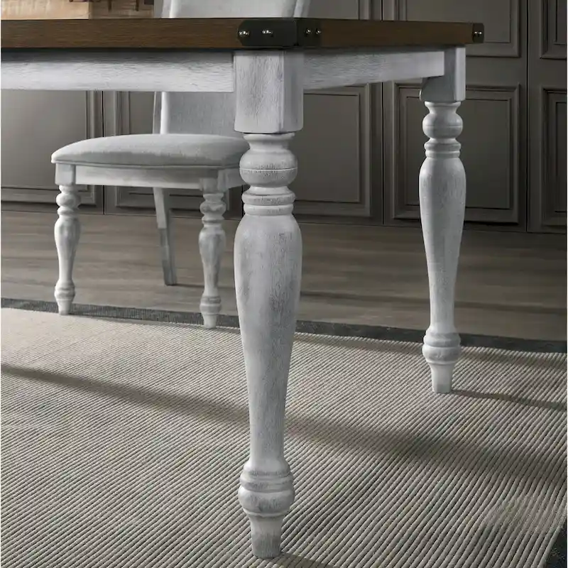 Roundhill Furniture Salines 7 Piece Dining Table Set with 6 Upholstered Chairs, Rustic White and Oak