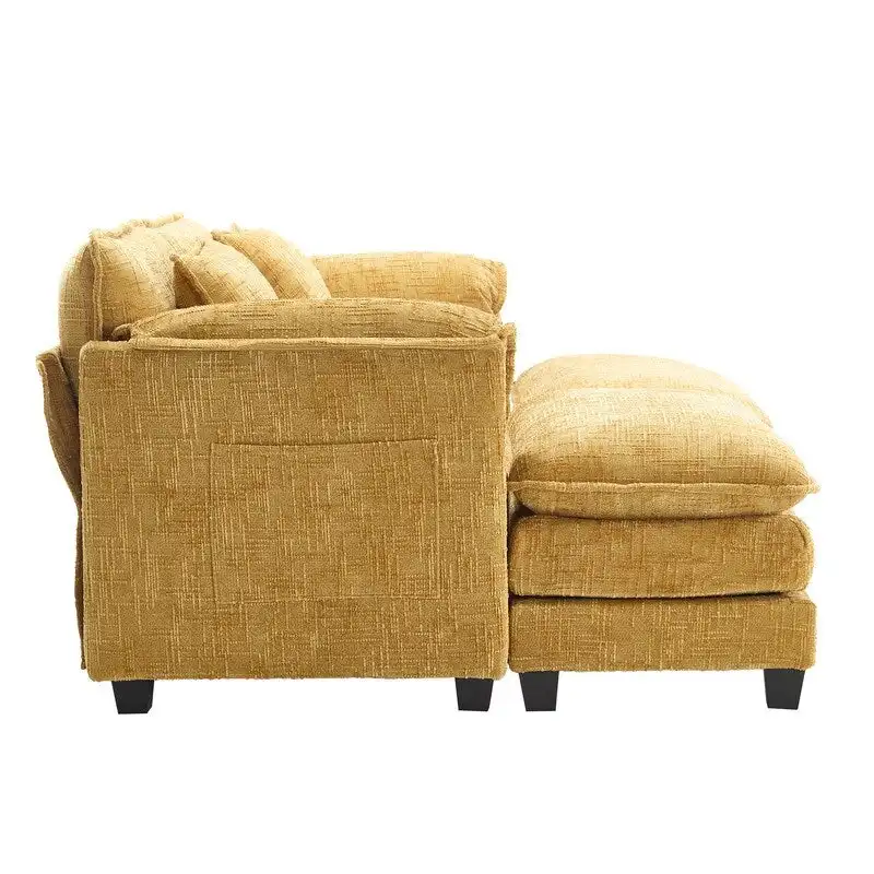 76.77  Chenille Upholstered Sofa with 2 Ottomans