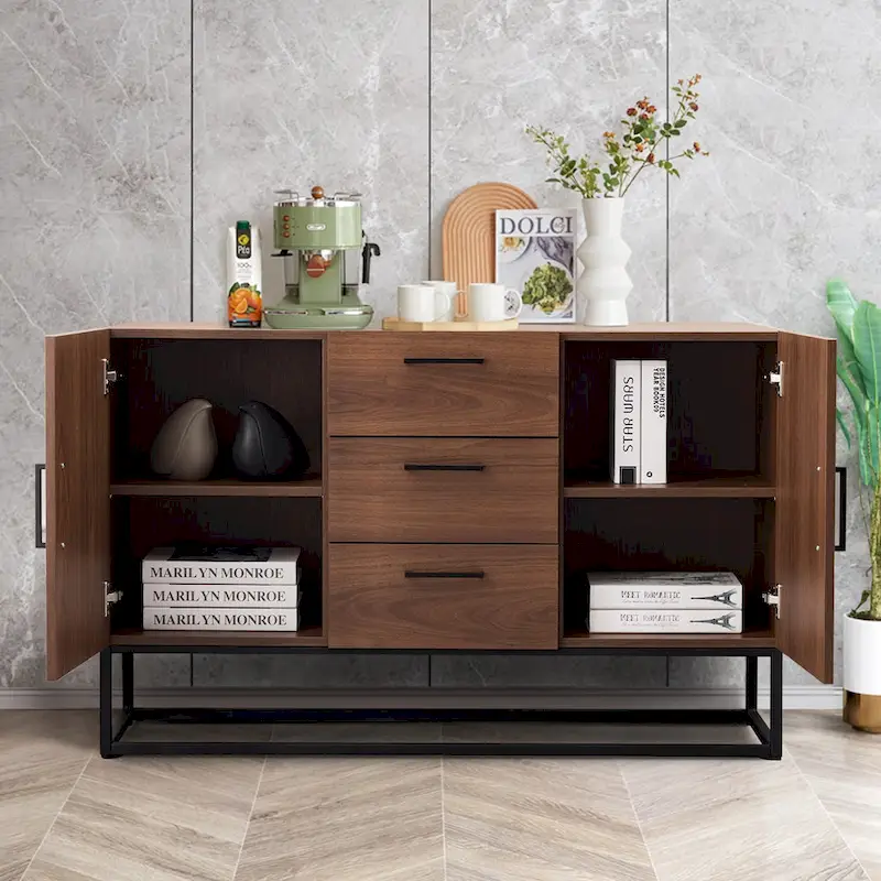 Faux Wood Sideboard with 3 Drawer Server Cabinet