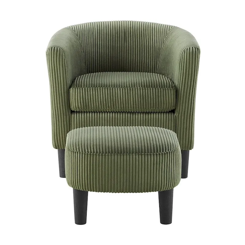 Modern Fabric Upholstered Accent Chair with Ottoman Foot Rest