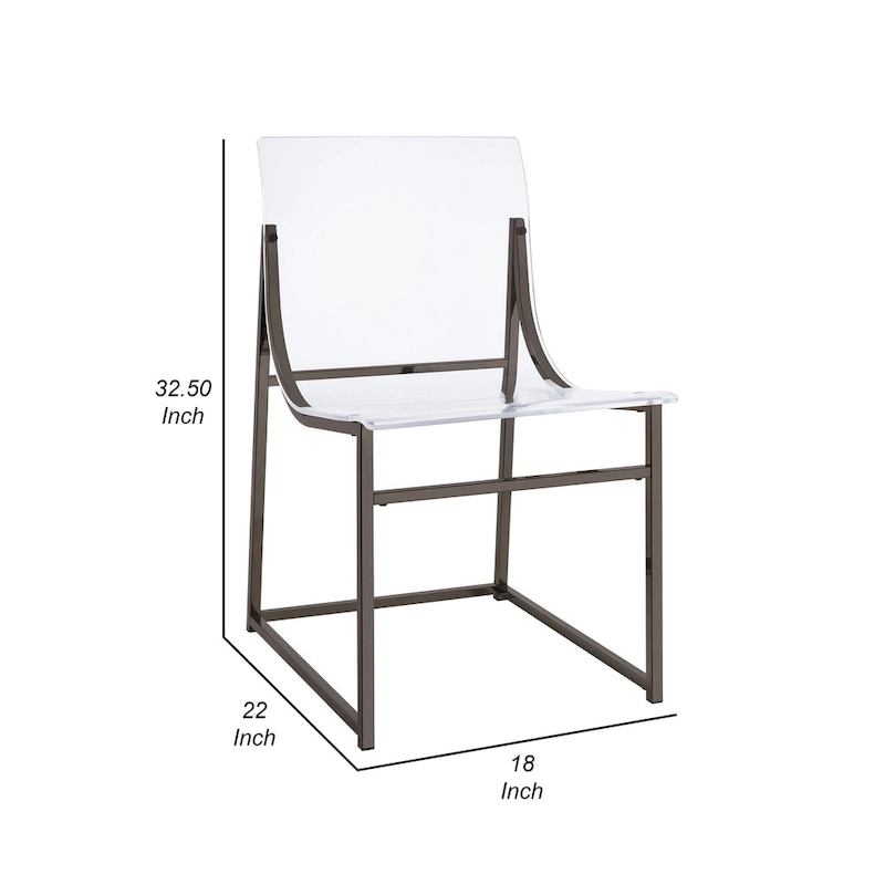 Dino Dining Chair Set of 2, Clear Acrylic Seat, Back, Black Nickel, 18 Inch