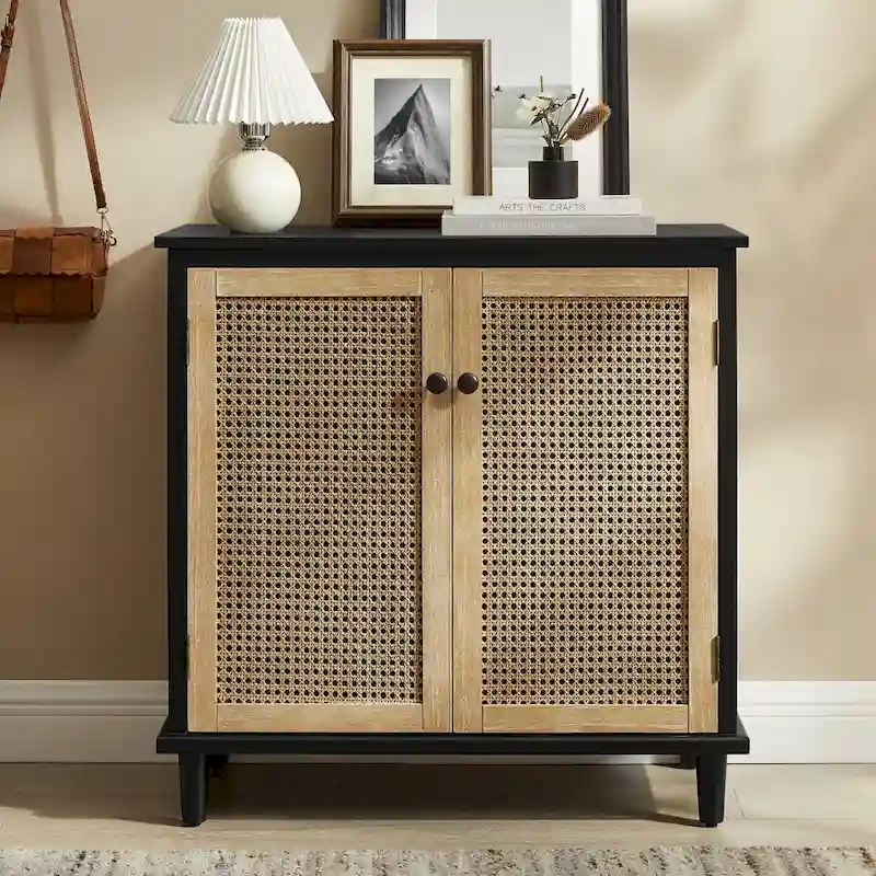 Art Leon Woven Rattan Wicker Accent Cabinet