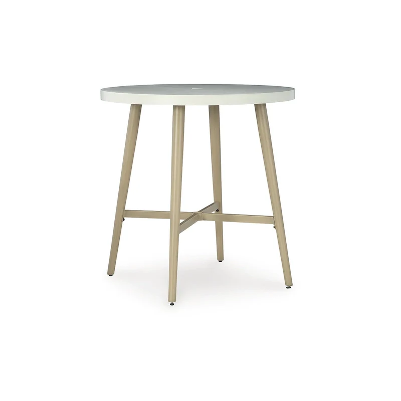 Signature Design by Ashley Seton Creek Beige/White Outdoor Bar Table - 40 W x 40 D x 42.25 H